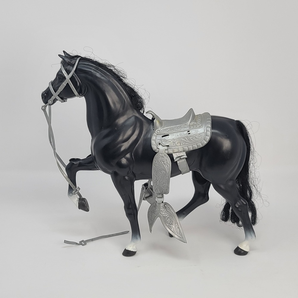 Vintage 1980 Mattel Barbie Midnight Black Stallion Horse Silver Saddle AS IS